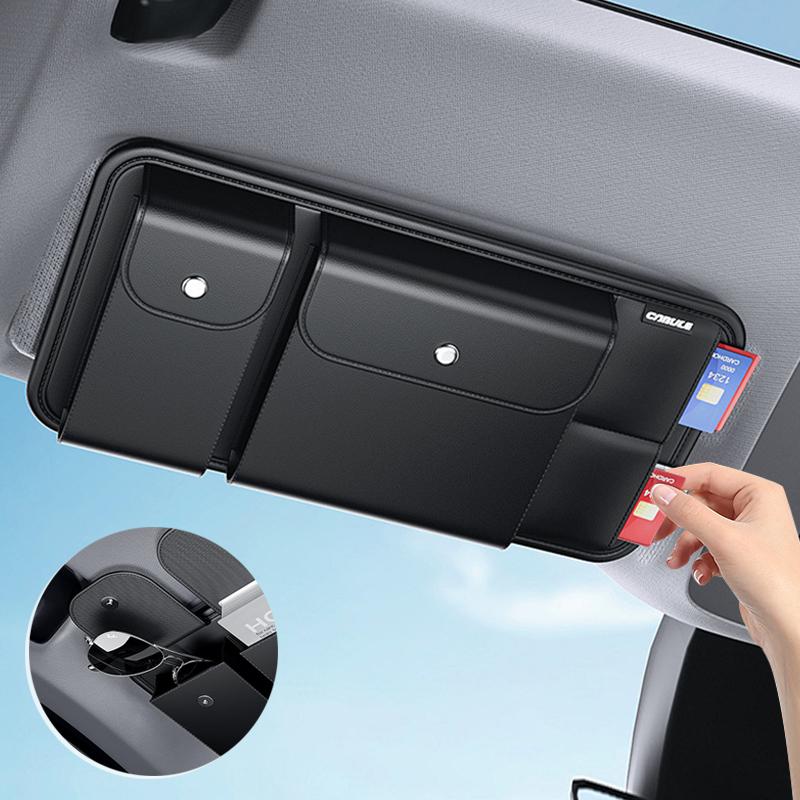 

Органайзер на солнцезащитный козырек автомобиля Универсальный карман для хранения на козырьке ПУ кожа Многокарманный Автомобильный органайзер Чехол для хранения Органайзер для очков 1pcs чёрный