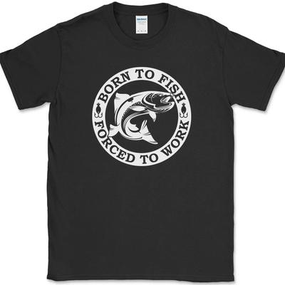 Urodzony do łowienia Zmuszony do pracy T-shirt Śmieszny haczyk wędkarski Przynęta Koszulka biurowa