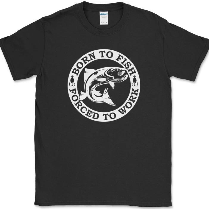 

Born to Fish Forced to Work T-Shirt Funny Fishing Hook Bait Office Tee M