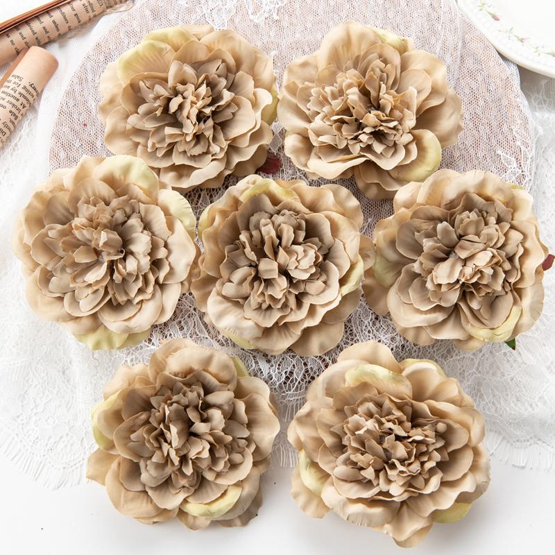 

5/10pcs Artificial Flowers Wedding 10Cm Cheap Fake Silk Peony Room Home Decoration Craft Scrapbook Festival Wreath Accessories 5 pieces темные хаки