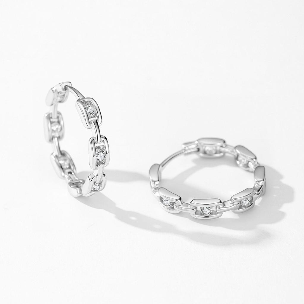 Tide S925 Sterling Silver Diamond Ear Hoops - Women's Punk Cold Style Fashion Earrings