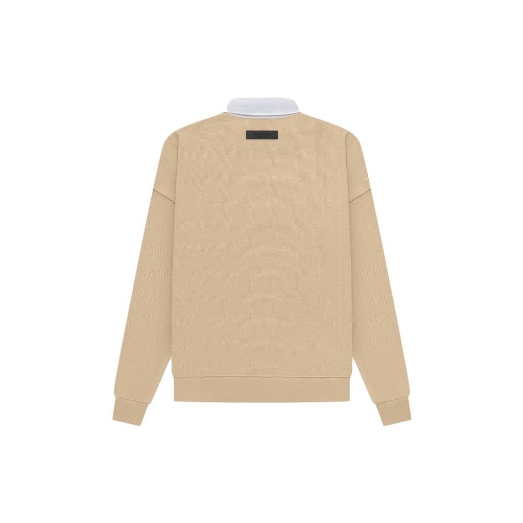 Fear of God Essentials SS23 Polo Rugby Henley Gaufre Avec Impression Logo Manches Longues Homme Hauts Sable Blanc FOG-SS23-055