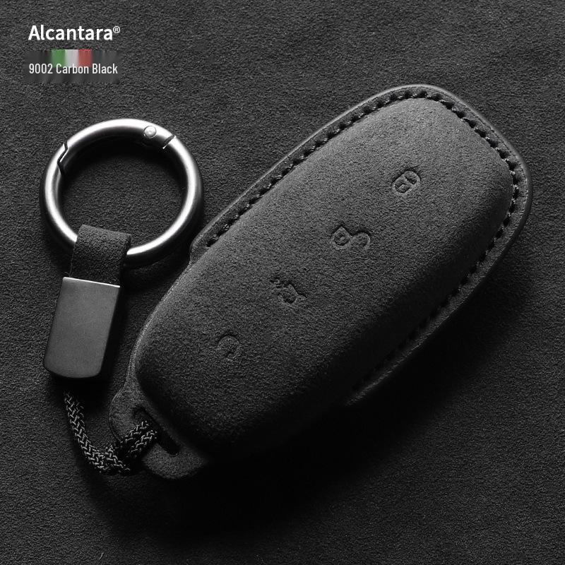 Full-Coverage Suede Key Case for BYD D9, N7, N8, and X with Side Snap Button