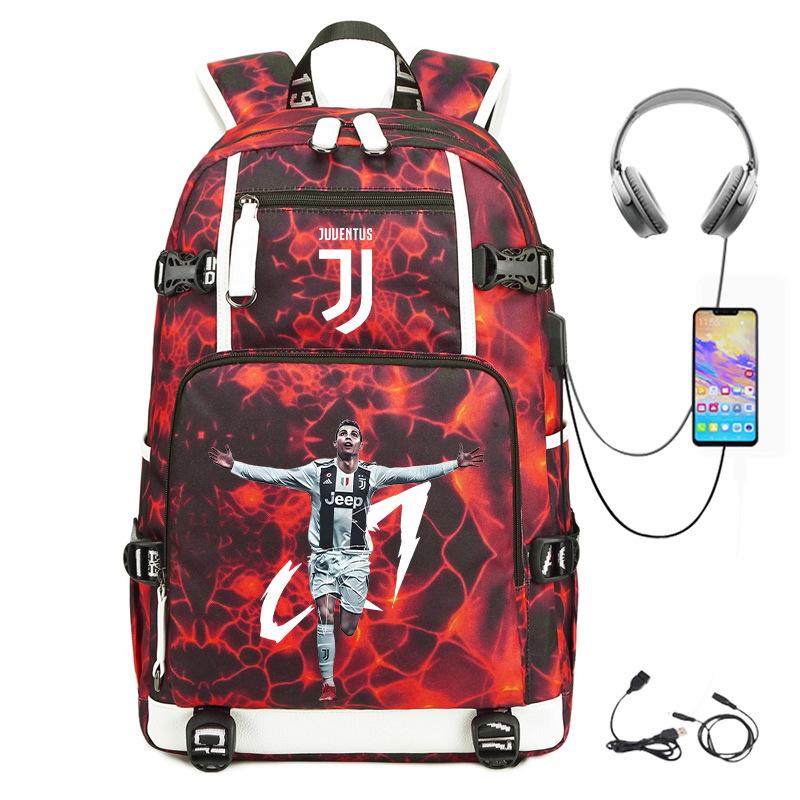 Football Star Cr7 Peripheral Personality Print Youth Backpack Large Capacity Leisure Travel Bag