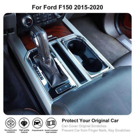 Chrom Mittel Schalthebel Becherhalter Verkleidung Abdeckung Dekor für 15- Ford F-150 F150