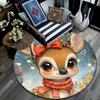 Cute Deer Round Area Rug,Carpet Rug for Living Room Bedroom Sofa Playroom Decor,Non-slip Floor Mat