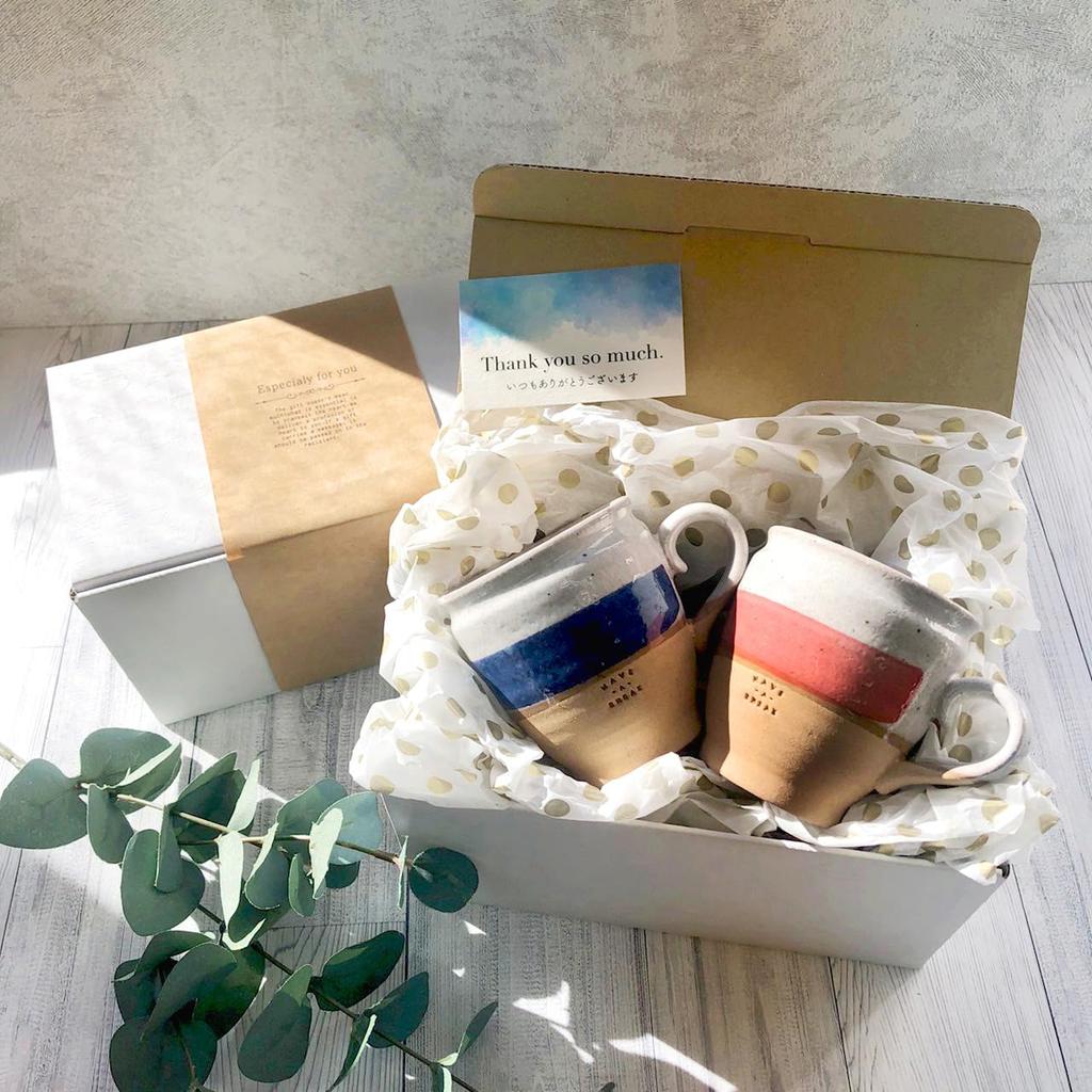 Pair of Ceramic 300ml Made in Japan Black x Coffee with a Simple Thank You Message Card (Styleneo) Mugs, Capacity, (Coffee Red),