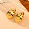 Gold Hammered Hollow Titanium Steel Earrings: Retro European and American Style, Non-Fading and Hot-Selling