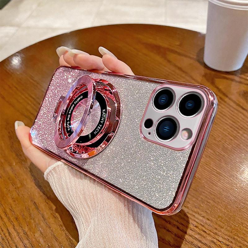 

Compatible iPhone 16E Gradient Glitter Case for Apple 17 PRO, with Magnetic Stand, Drop-proof, Soft Electroplated Design for Model 14/15. iPhone 11 Pro рожевий