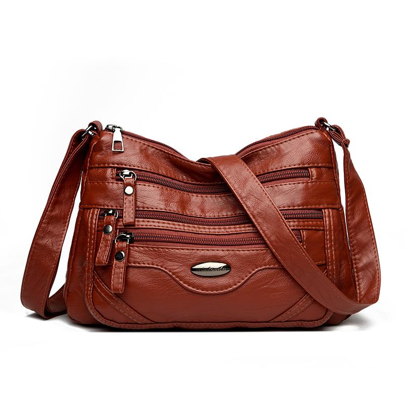PU Umhängetasche Damen Schultertasche Mehrere Fächer Tasche für Mütter mittleren Alters