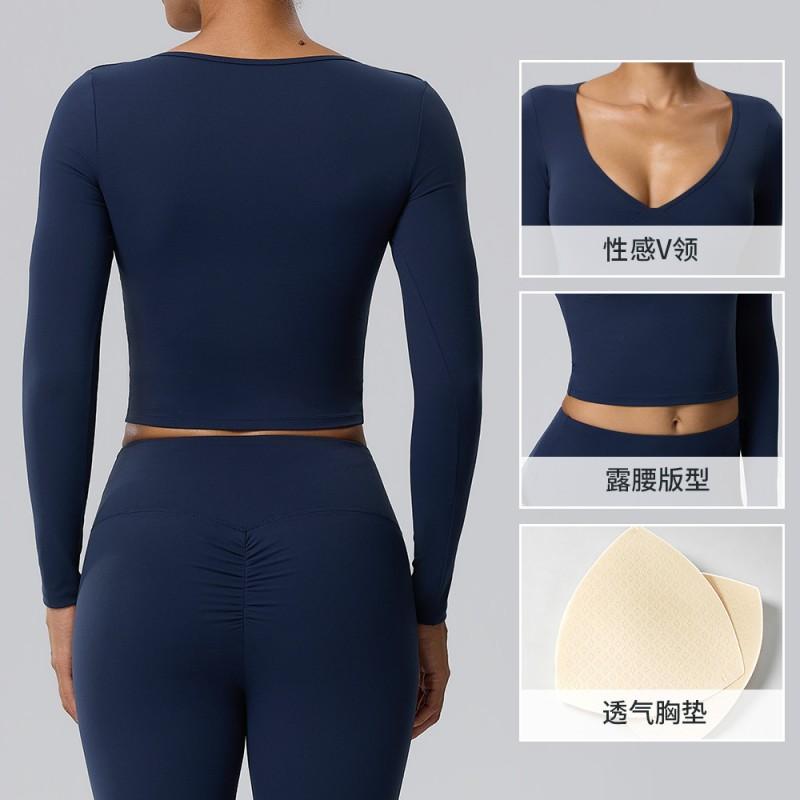 Womens Long Sleeve Yoga Top With Built-in Bra Pad Quick Dry Stretchy Athletic Shirt Fitness Running Gym