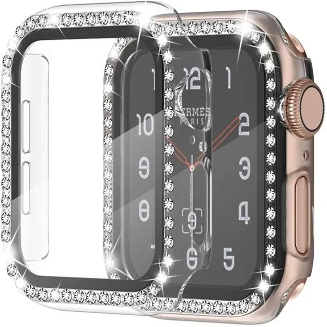 Glass+Watch Cover for Apple Watch 49mm 45mm 44mm 41mm 38mm 40mm Bling Case Diamond Bumper Protector for iwatchSE 8 9 7 6 5 4 3 2