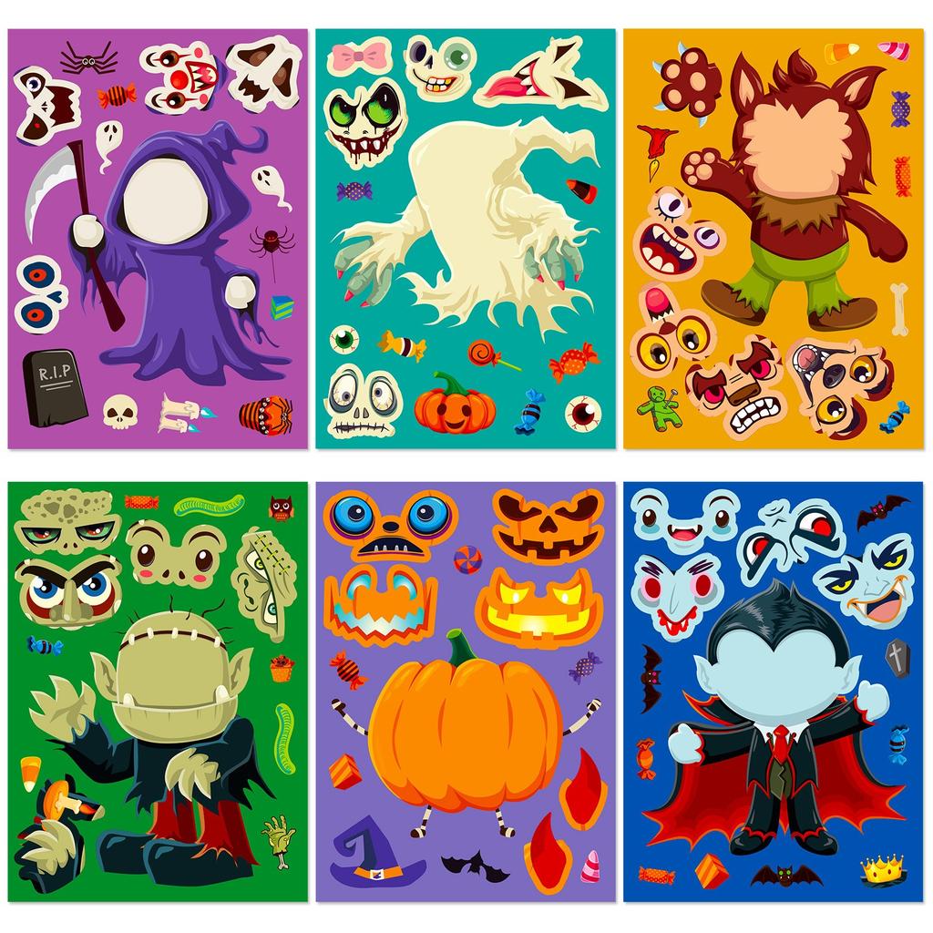 Halloween Face-changing Sticker Cartoon Character Puzzle Sticker Kids Fun Waterproof Sticker
