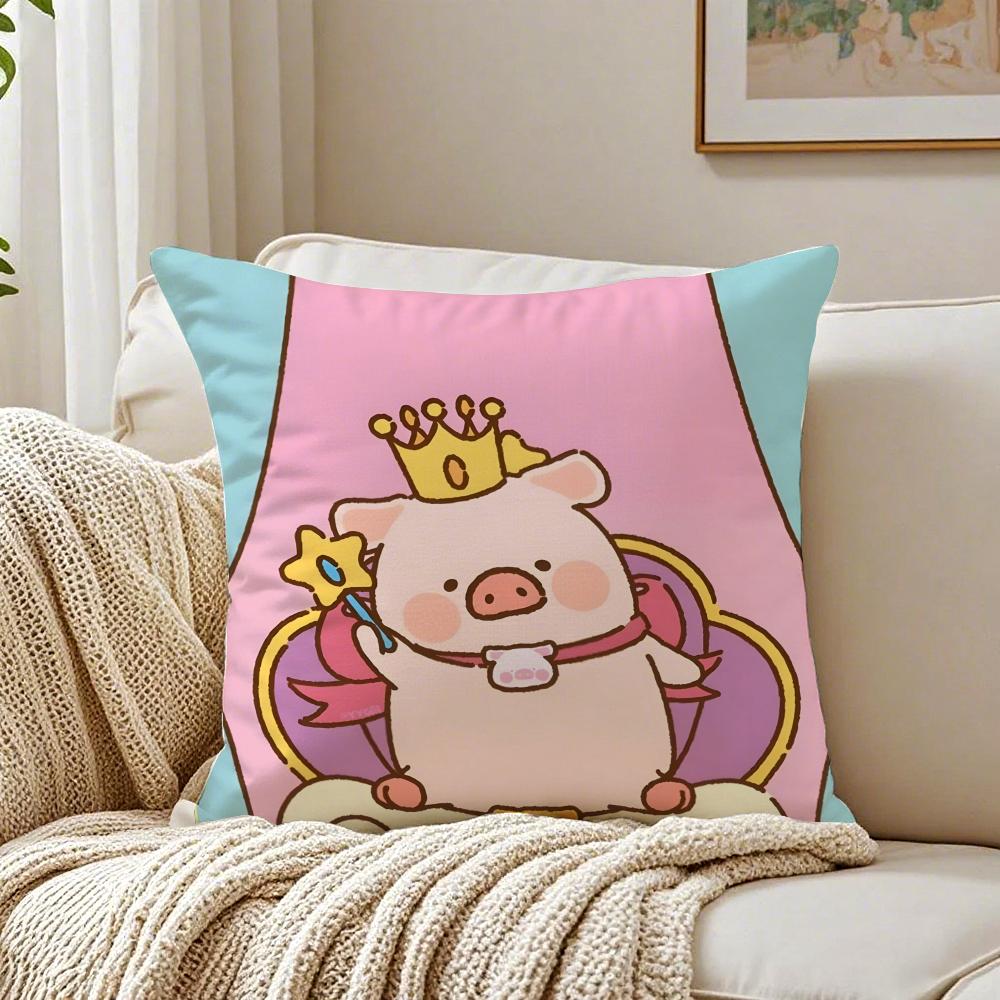 Cartoon LLuLu the Piggy Pink Cushion Cover Linen Pillowcase Soft for Sofa Bed Home Room Decor