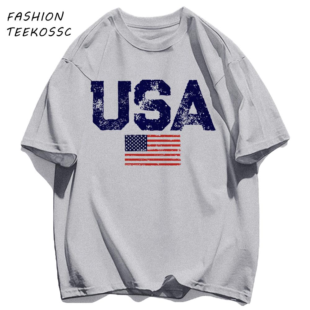 Usa Letter American Flag Printing TShirt Men Cotton Crewneck T Shirts Summer Loose Clothes Multicolor Trendy Short Sleeve