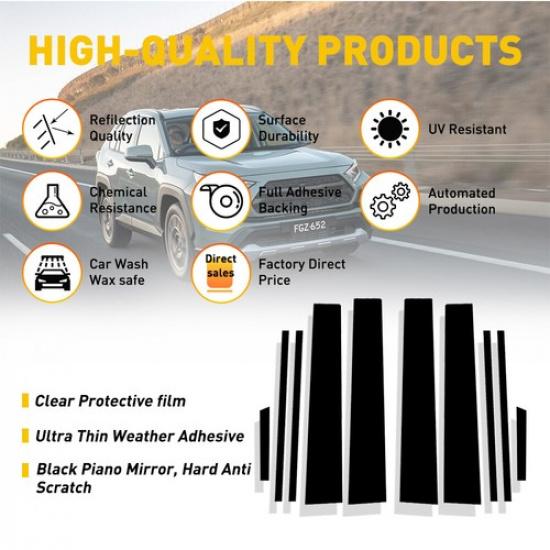 For - TOYOTA RAV4 10PCS Car Door Window Pillar Post Cover Trim Black PC