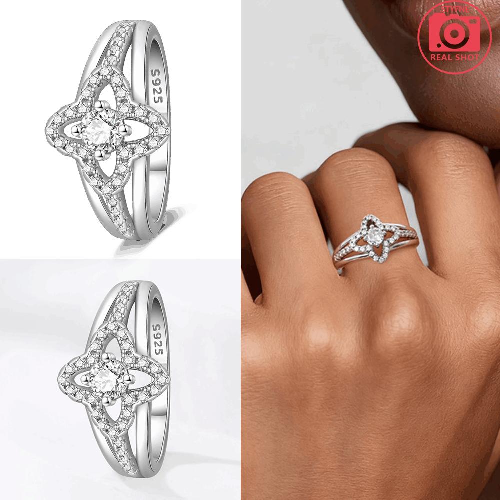 Authentic Ring copper copper Square Zirconia Ring Star Shape Lotus Ring Anniversary Delicate Fine Gift Accessory