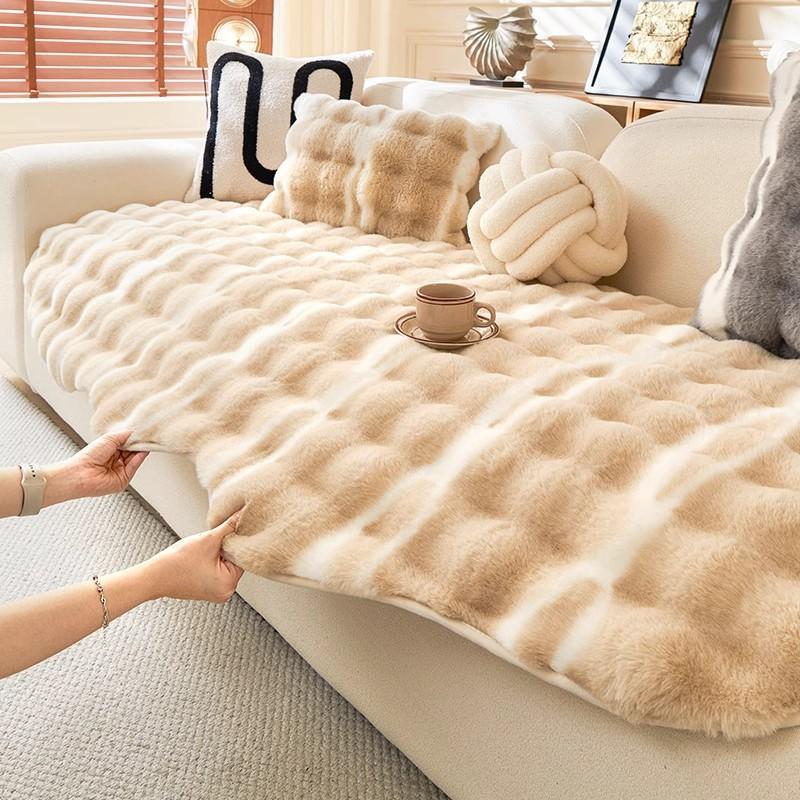 Thickened Rabbit Plush Sofa Cushion Autumn And Winter Fixed Non-Slip Straight Row Seat Cushion  New Cover Cloth Towel Winter