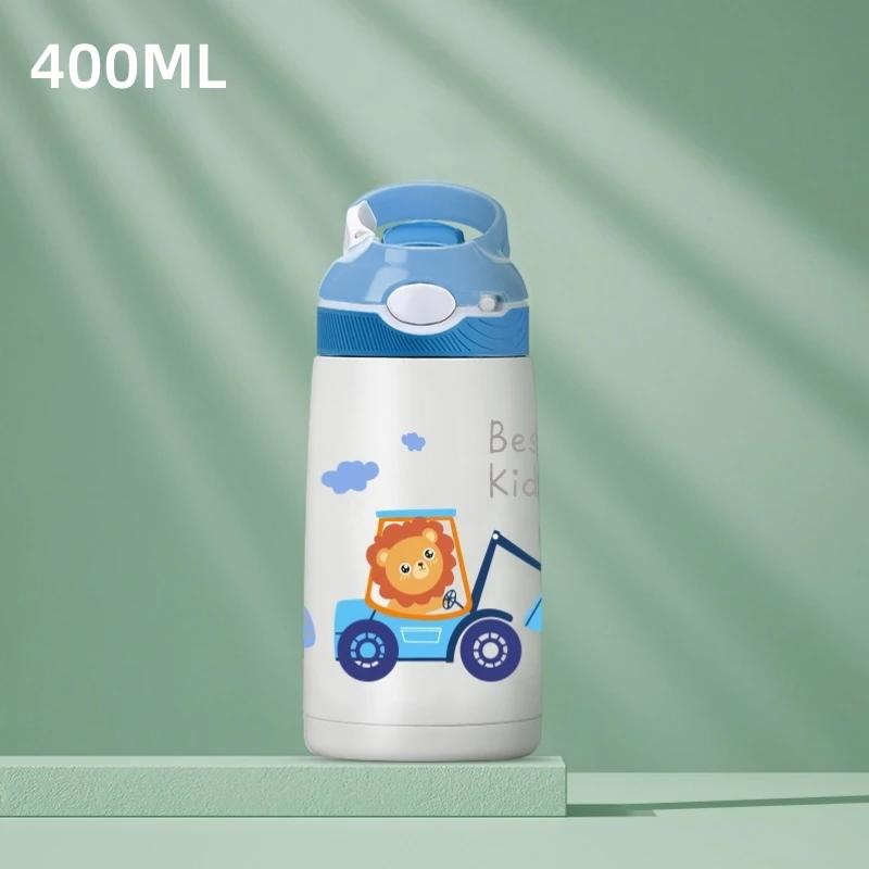 

400ML Kids Water Bottle Cartoon Animal Thermos Mug Baby Duck Billed Straw 316 Stainless Steel Vacuum Flasks Thermos Bottle 400ml синій