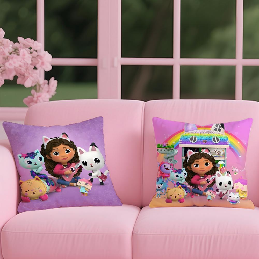 Cartoon Gabbys Dollhouse Cushion Cover Reversible Plush Pillow Cover – For car, sofa, bedroom, perfect as a gift.