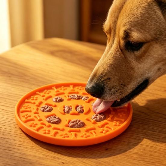 Yousheng Pet Slow Food Mat with Strong Suction Cup, Bone Paw Print Design Dog Feeding Mat, Dog Slow Eating Bowl Accessory for Preventing