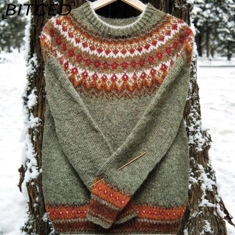 

BITCED Женский свитер - Пуловер вязаный модный оверсайз с круглым вырезом и цветными блоками XXXXXL