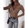 Fashion Knitted Long Sleeve Zipper T-shirt Slim Fit Solid Color Blouse Simple Elegant Spring Summer Casual Simple Tops Basic Shirts