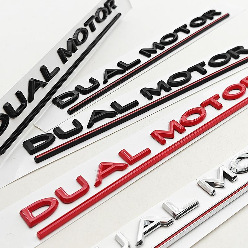 3D ABS Chrome Red Line Black Logo DUAL MOTOR Emblem Letters Car Styling Trunk Badge Sticker for Model3/Y/S/X DUAL MOTOR Accessories