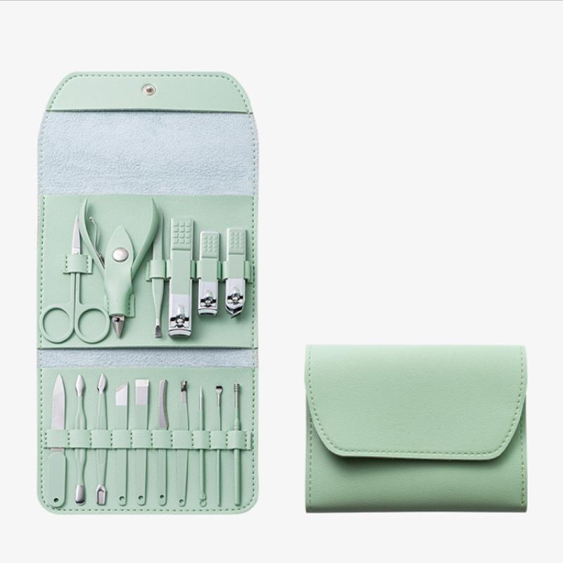 Nail Clipper Set, 16-piece Nail Clipper Tool Bag, Home Nail Trimming, Nail Art, Exfoliation Tools, Lightweight and Portable Care зелёный