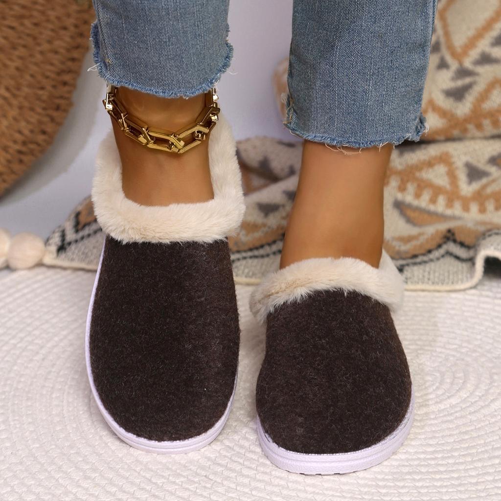 Fashion Flat Bottom Fur Slippers for Women Autumn Winter Casual Female Shoes Slip on Comfortable Indoor Plush Warm Baotou Half Slipper
