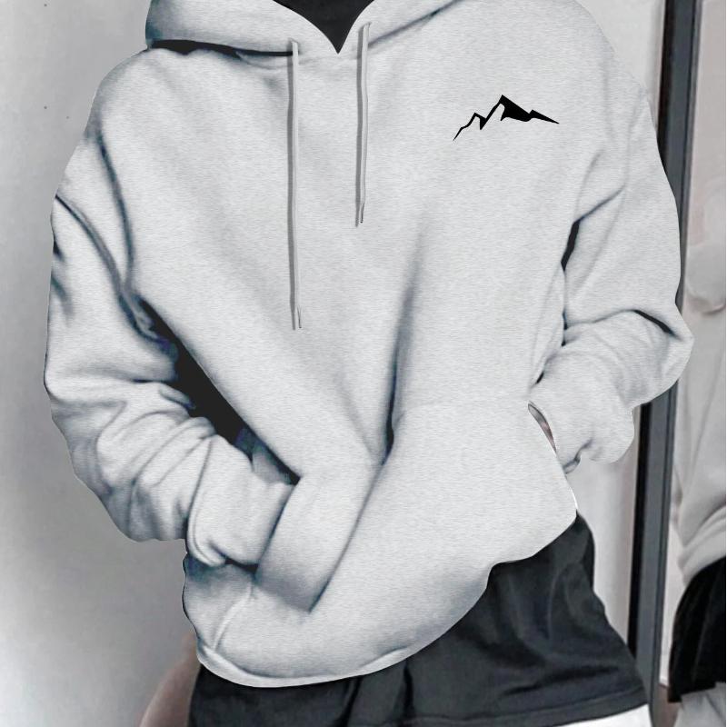 Men's Autumn and Winter Casual Fashion Loose Mountain Graphic Print Long Sleeved Hooded Sweatshirt Warm Pullover