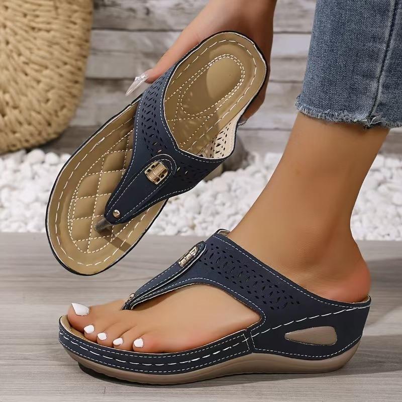 Toe cool slippers women's summer new large size hollow thick-soled sandals women's shoes