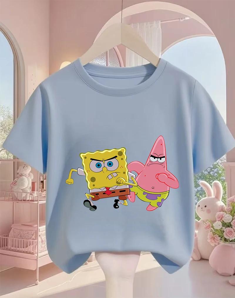 

Street SpongeBob SquarePants Casual T Shirt 3-14Y Boys Girls Summer Cute Kawaii Fashion Hot Cartoon Crew Neck Kids 120