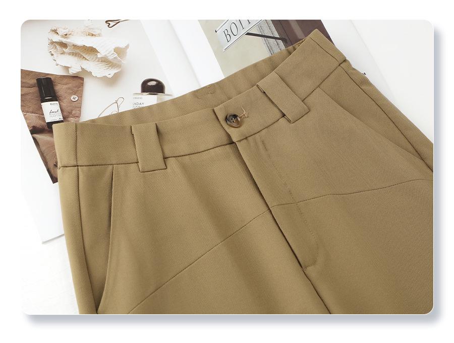 Khaki Straight-Leg Pants for Women: 2025 New Spring/Autumn Style, Casual Nine-Point Draping Suit Pants