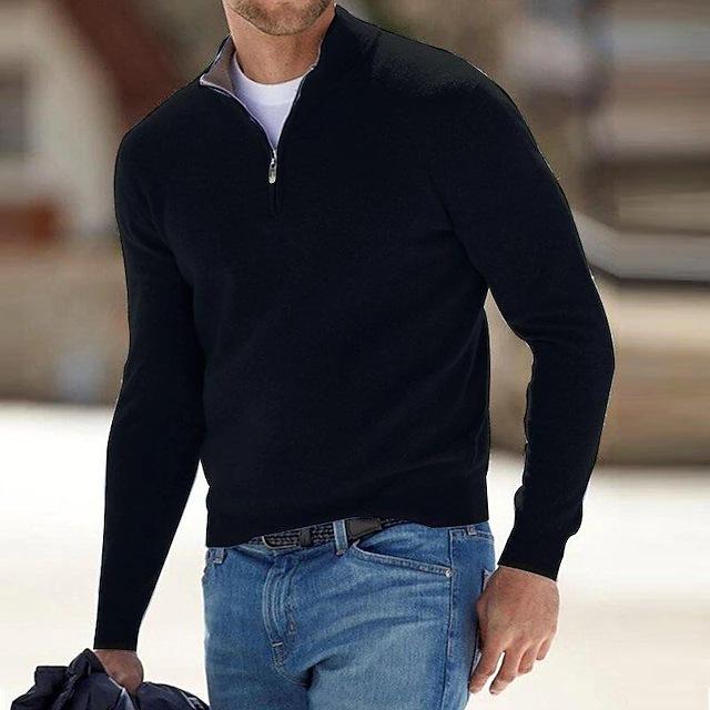 Fleece Sweatshirt Warm Undershirt  Men's Half Turtleneck Long Sleeve Sweater