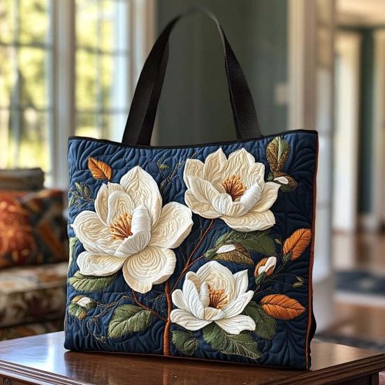 Quilted Tote Bag Women Vintage Shoulder Bag Flowers Animals Handbag Floral Purse for Commuting Party Daily Errands