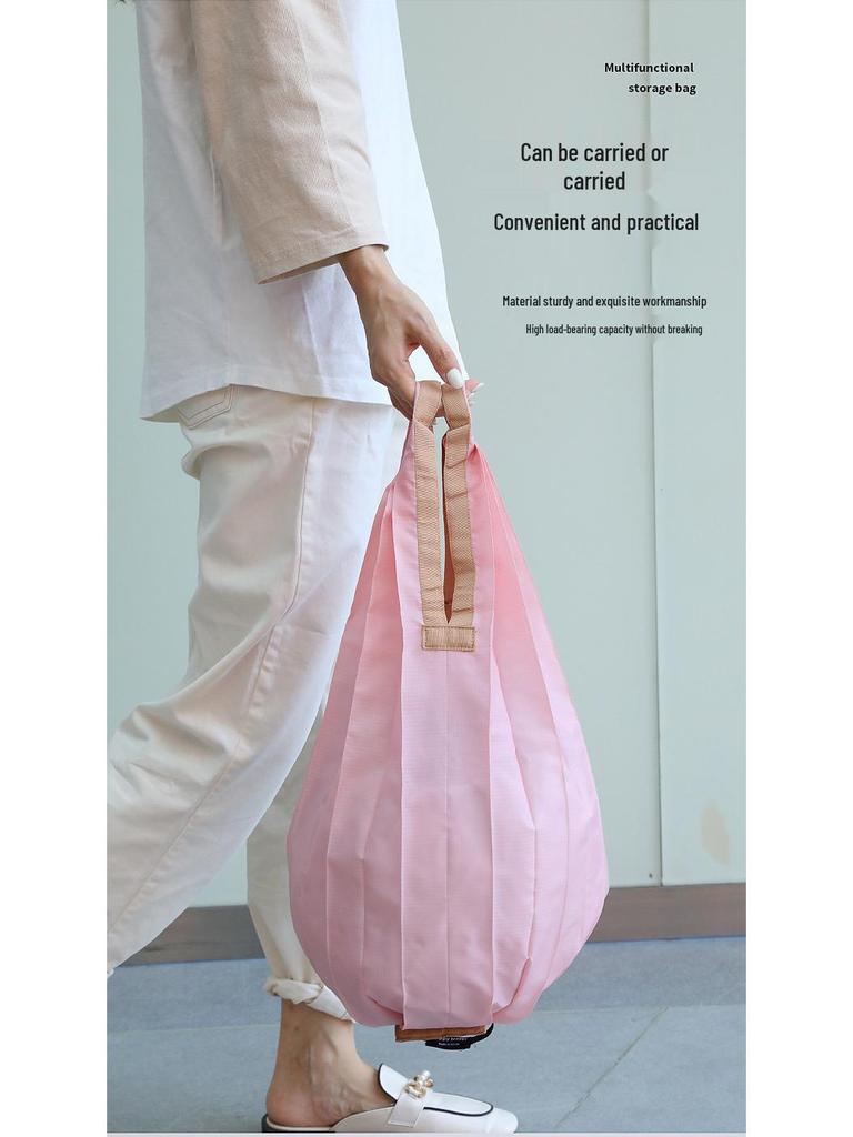 Eco-Friendly Foldable Shopping Bag: Large Capacity, Ultra-Light, Accordion Pleat Design with Hanging Buckle for Travel.