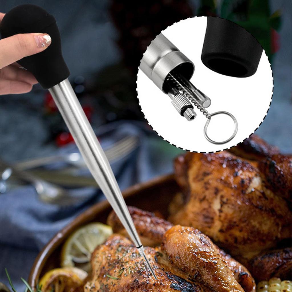 BBQ Meat Syringe Marinade Injector Turkey Chicken Syringe with Stainless Steel Needles Brush Sauce Injection Kitchen Tools