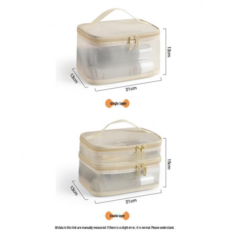 Nylon Mesh Makeup Bag 2025: Large Capacity, Portable Toiletries & Cosmetics Organizer with Single/Double Layer Options. Single Layer