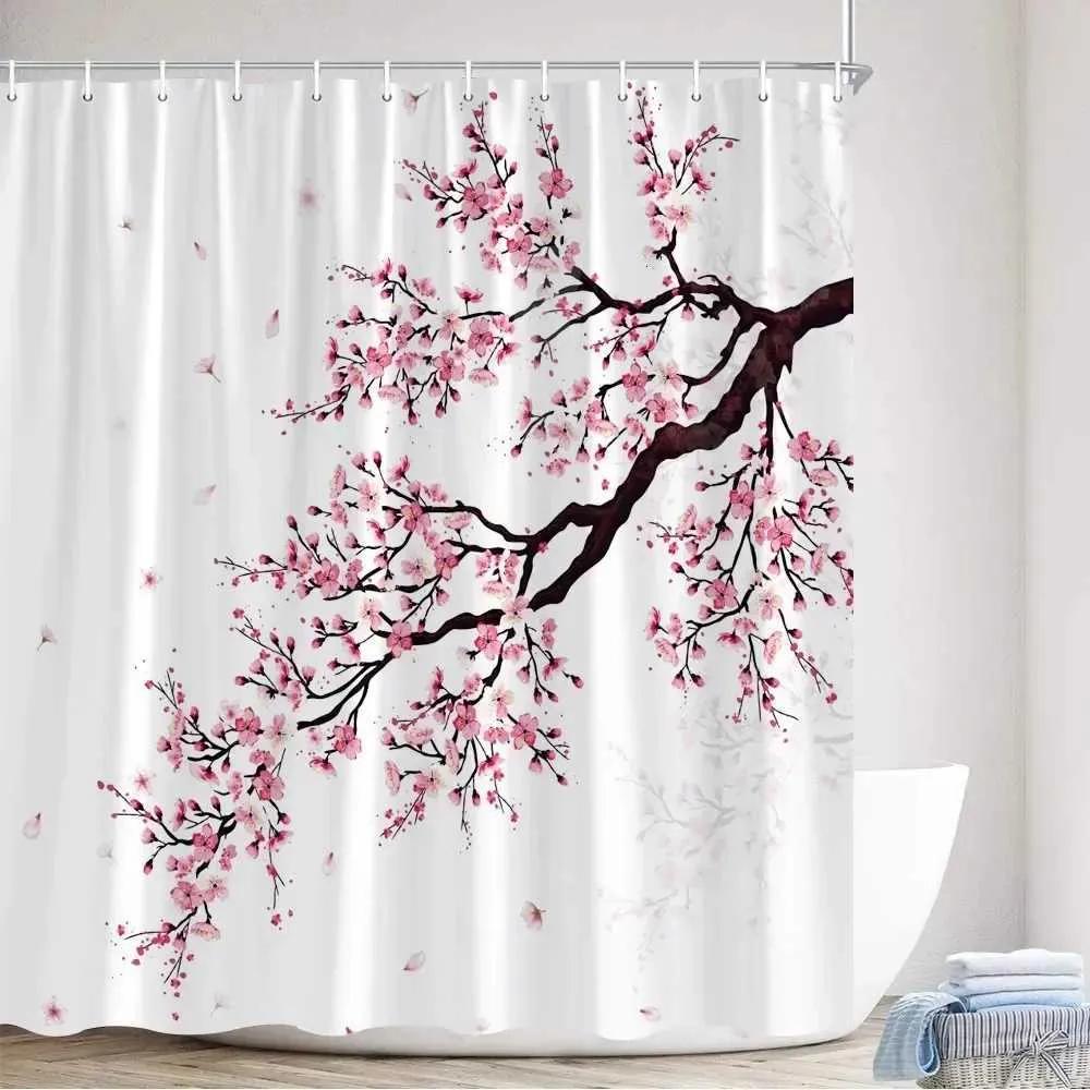 Japanese Ukiyo-e Print Shower Curtain, Ocean Wave Cherry Blossom Design, Waterproof Polyester Bathroom Curtain with Hooks (as the picture,W90xH180cm)