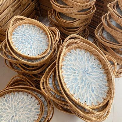 Colorful Shell Rattan Tray Creative Fruit Bread Tray Tea Set Shelf Tray Home Decoration Tray Room Storage Box Desktop Decoration
