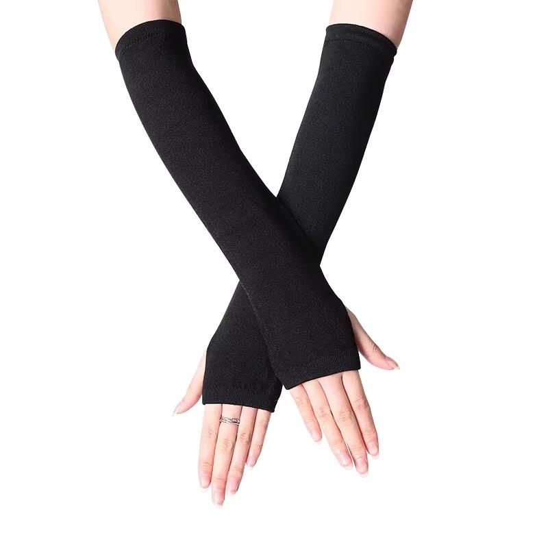 Fashion Classic Gothic Striped Knitted Long Gloves Fingerless Oversleeve for Women Female Stretch Winter Arm Warmer Gloves