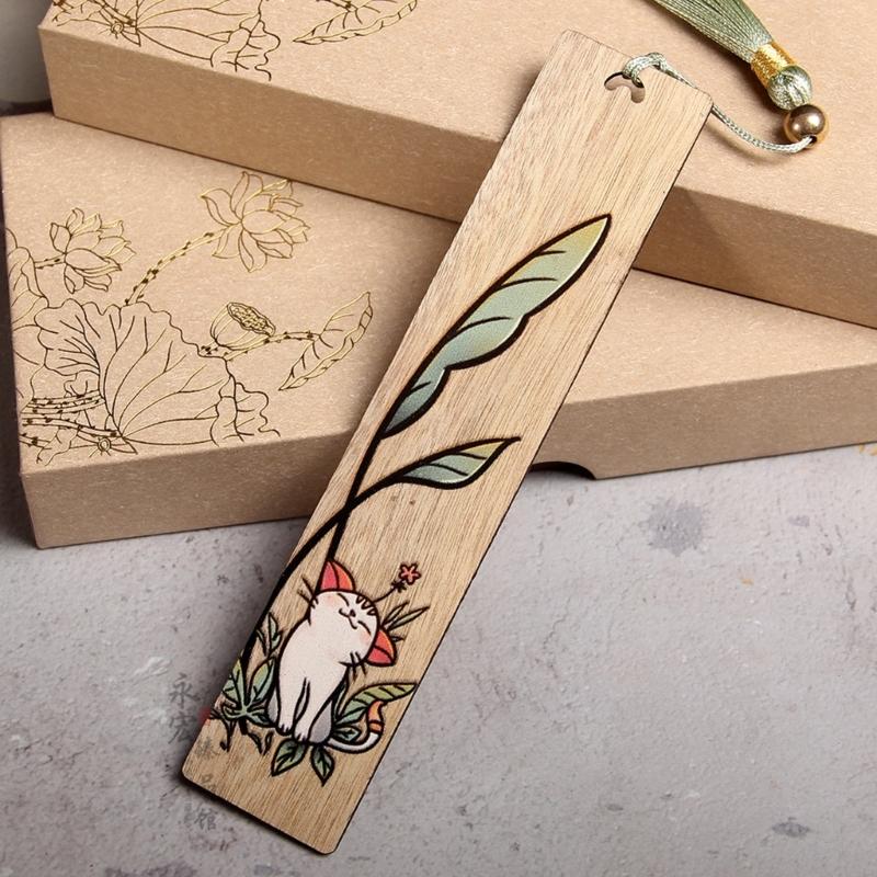 Engraved Book Marks with Pendant for Book Lovers Gift Handmade Wooden Page Mark Unique Retro Bookmarks Wood Bookmarks