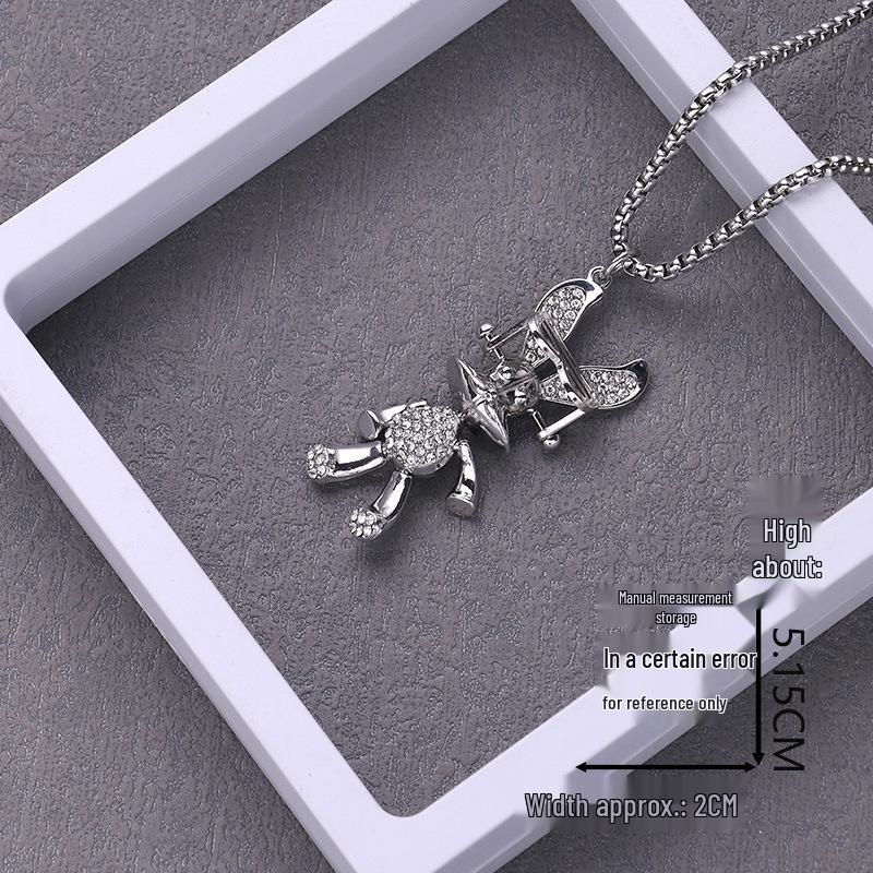 Trendy Cross-Border Rhinestone Pendant Necklace: Unisex Hip-Hop Style Stainless Steel Chain.