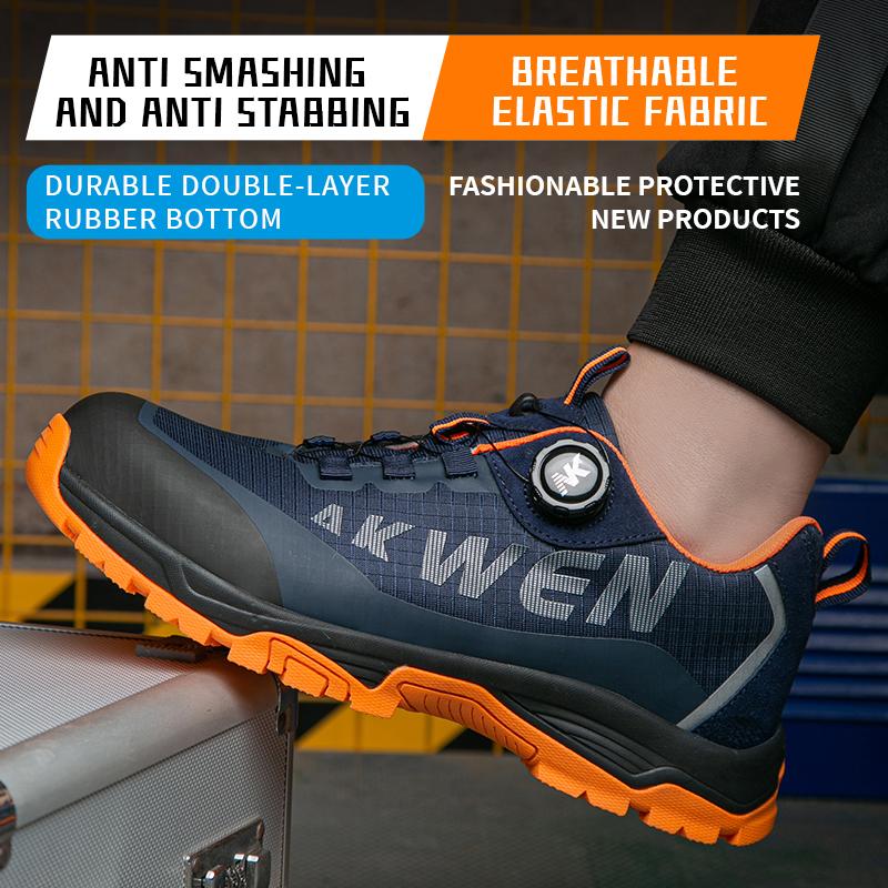NYA Säkerhetsstövlar med roterande spänne för män Arbetssneakers Damstövlar Andningsbara Stålhätteskor Säkerhet Punkteringssäkra Herrstövlar