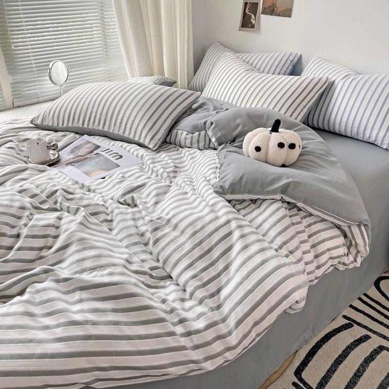 Ins Style Bedding Set Duvet Cover  Wash Cotton Stripe Summer Soft Cool Summer Bed Sheet Set Comforter Set Quilt Cover