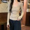 La Chapelle Women's Slim-Fit U-Neck Knit Sweater