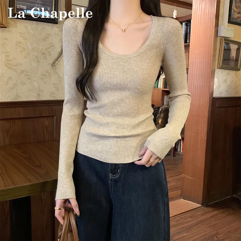 La Chapelle Women's Slim-Fit U-Neck Knit Sweater