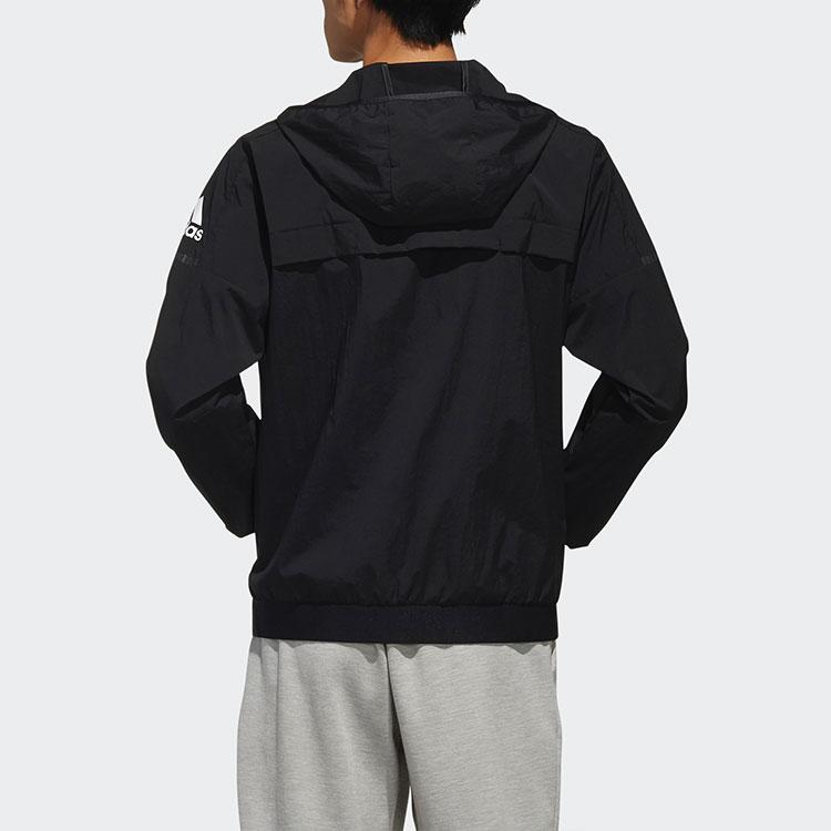Adidas Lightweight Woven Windbreaker Jacket With Hood And Logo Men Outerwear Black FI8759