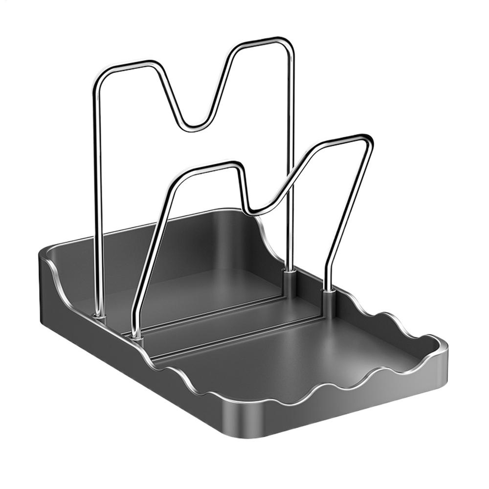 

Pot Lid Organizer Vertical Spoon Display Stand with Drip Tray Stainless Pot Lid Storage Rack for Kitchen Baking Cooking Pantry серый